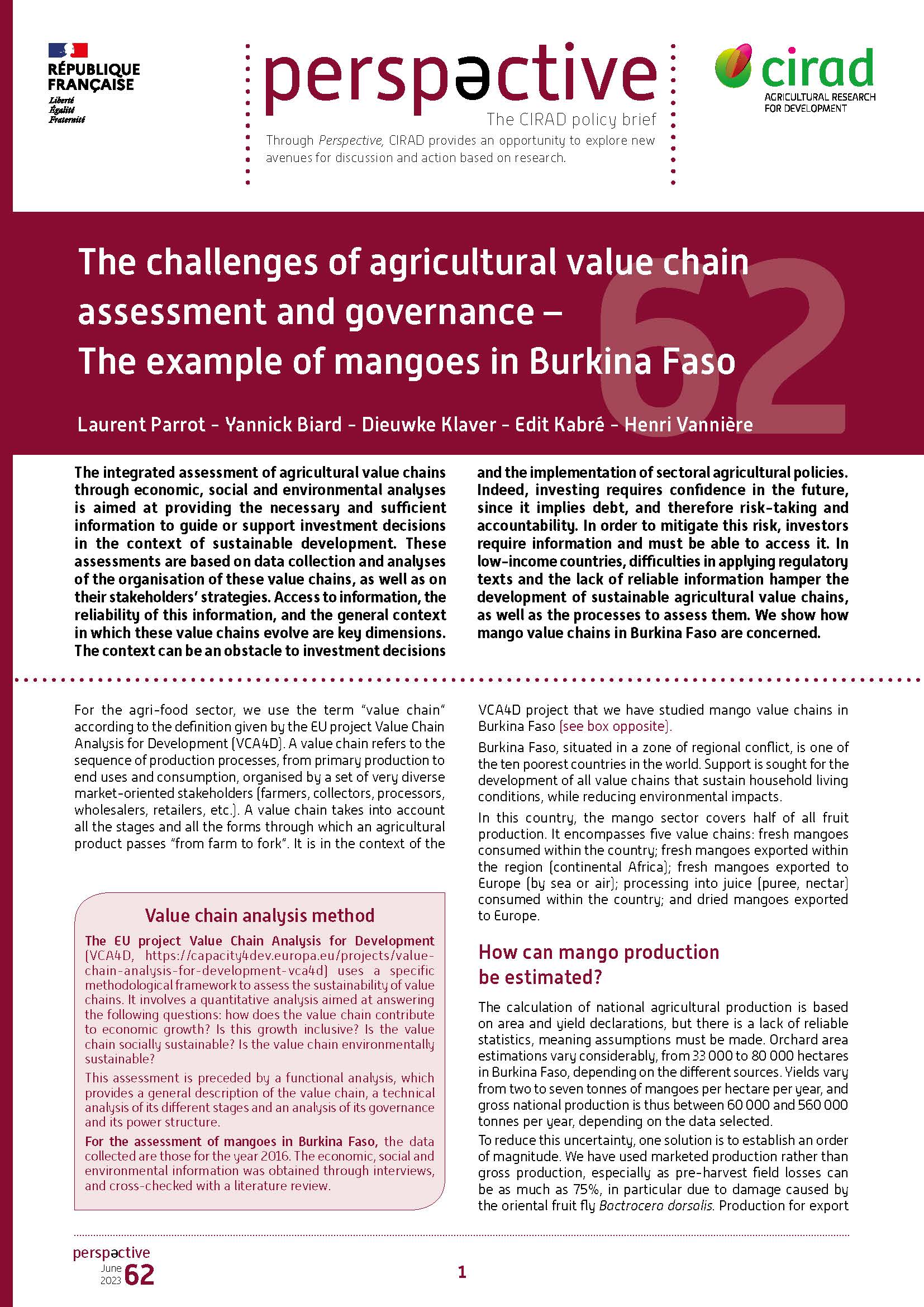 2023-The challenges of agricultural value chain assessment and governance – The example of mangoes in Burkina Faso